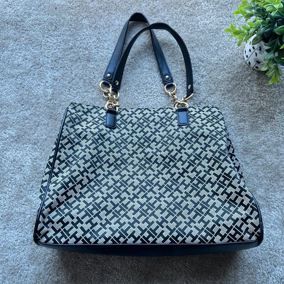 Tommy Hilfiger Signature "TH" Logo Black & Tan Large Canvas Purse 2019 - Picture 9 of 16